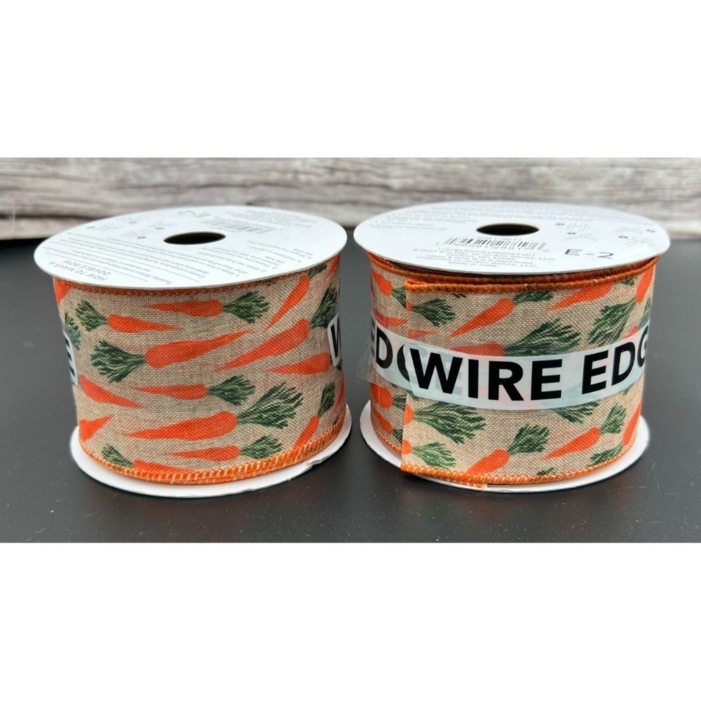 2x JoAnn Place & Time ~ Carrot Easter Ribbon Wire Edge 2.5 in x 4 yd ~ 2021-9671